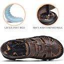 FIYIDYM Men's Sport Sandals Closed Toe Outdoor Handmade Leather Sandal Adjustable Summer Fisherman Beach Shoes, Brown, 9.5 gallery image