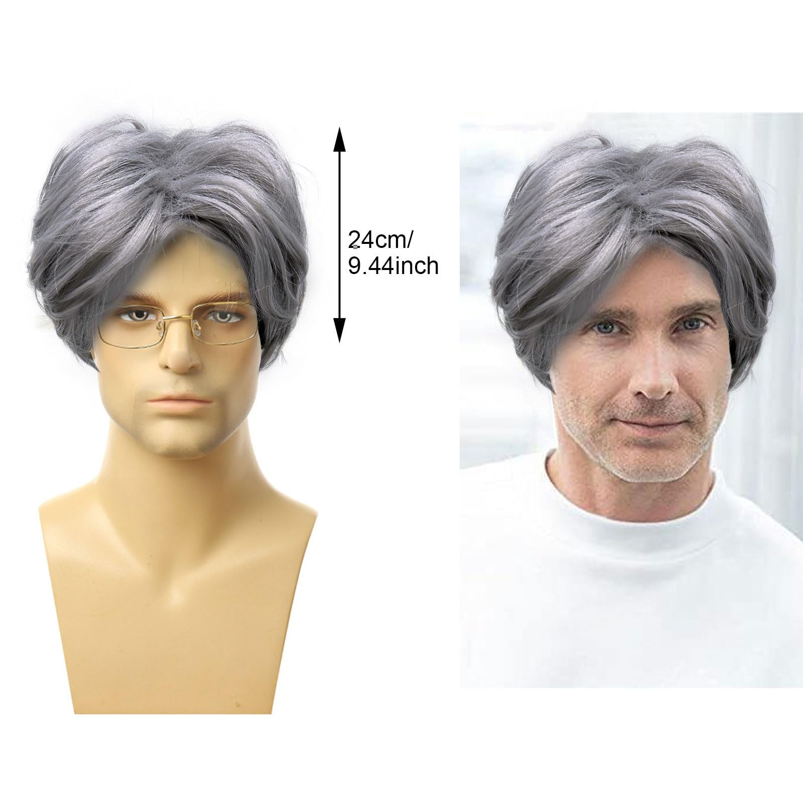 XNIVUIS Old Man Wigs Men's Wigs,Grandpa Wigs,Old Men Costume Accessories,Party Wigs,Cosplay Wigs,Scientist Professor Wigs,Grandpa Accessories for Halloween Carnival Party Cosplay Performance (C) - Image 2
