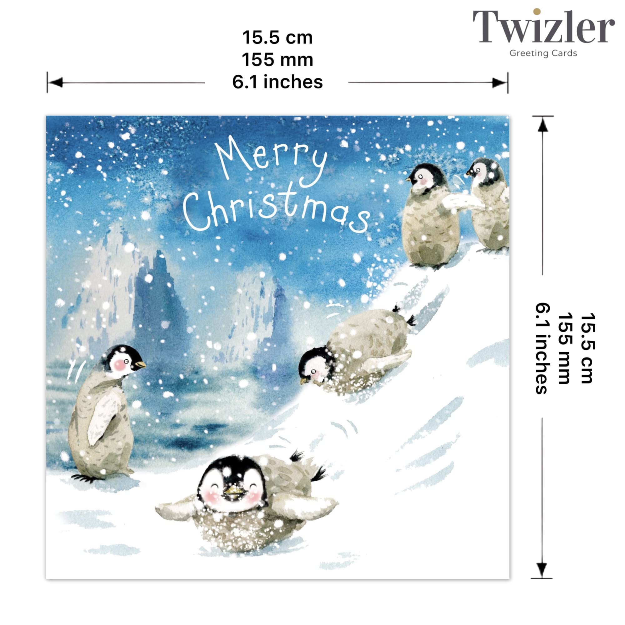 Twizler Merry Christmas Cards Pack of 6, Cute Playing Penguins Design, Cute Christmas Cards Multipack - Image 4