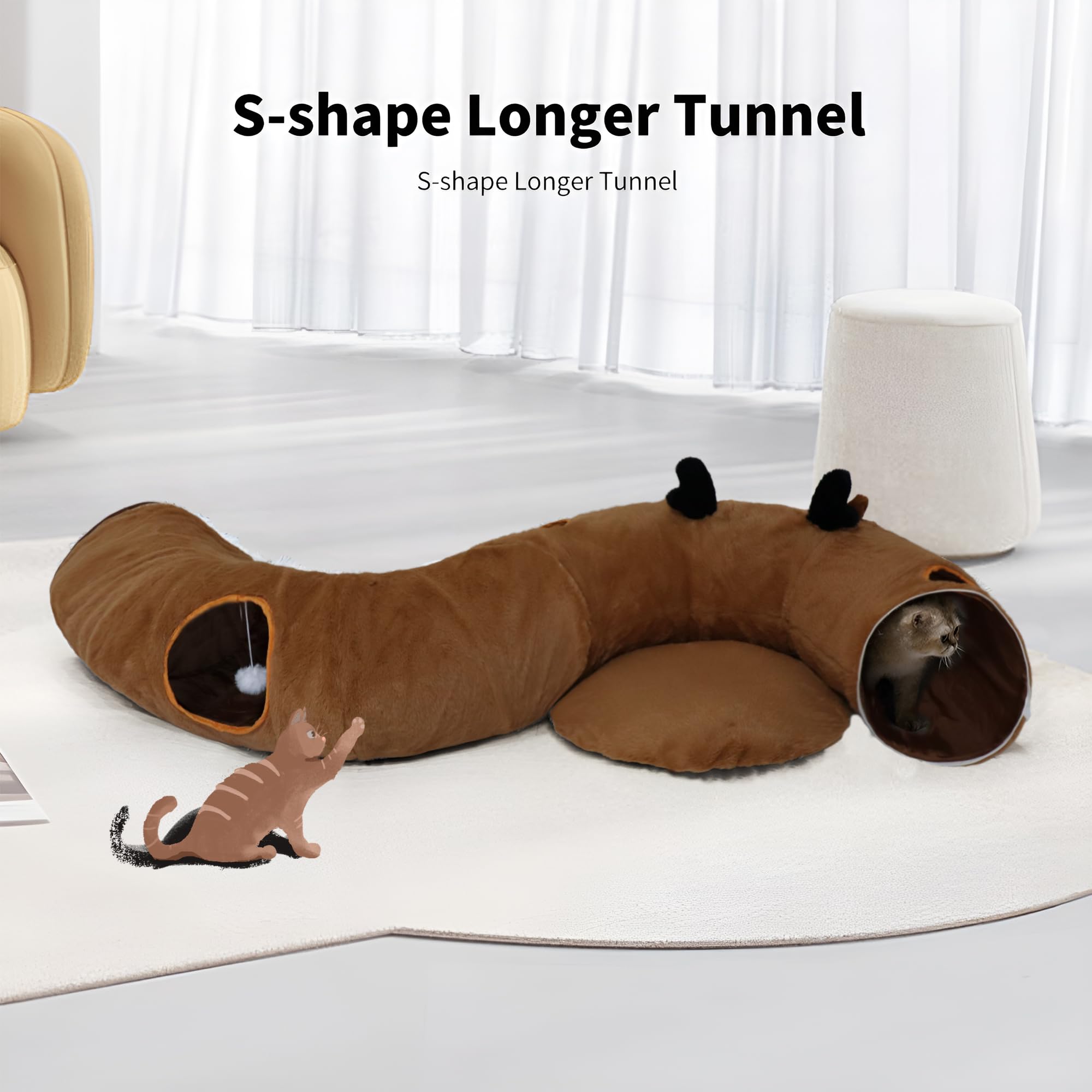 Cama de túnel para gatos de interior con cojín lavable, túnel de dona con bola esponjosa, tubo redondo grande, juguete de parque para mascotas, juguete de felpa suave para gatitos, gatos, cachorros