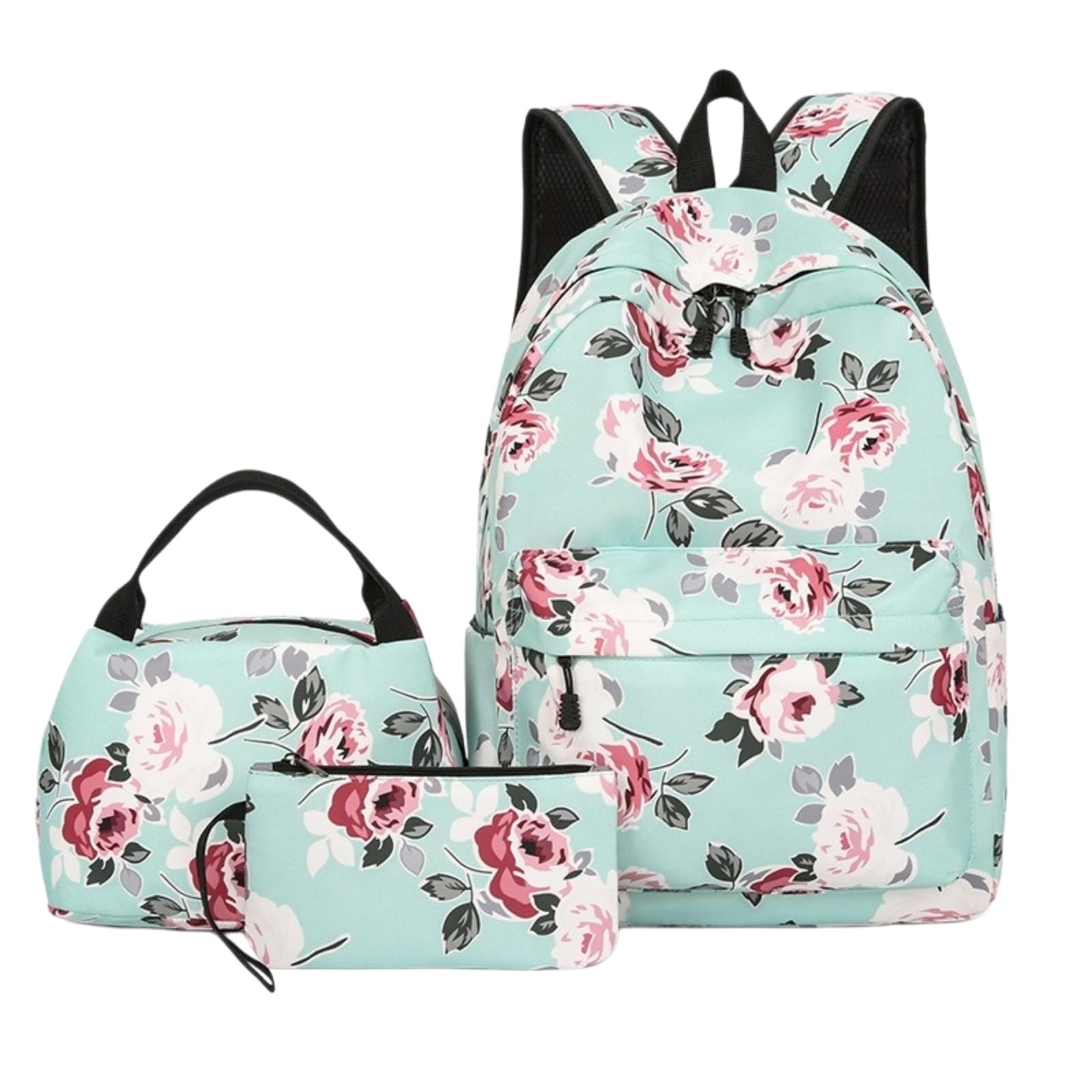 Zaino da Viaggio Rosa Floreale 3-in-1 Set per Scuola Resistente all'Acqua con Borsa A Pranzo E Custodia Matita Ragazze