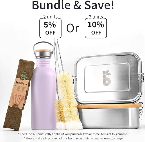 Miniatura 8 de Bambaw Botella de Agua de Acero Inoxidable, Botella de Agua Morada, Botella de Acero Inoxidable Sin Aislamiento de 1 Litro, Botella Deportiva de 1