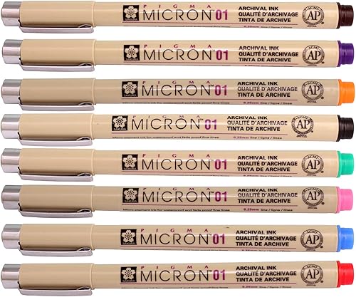 Miniatura 3 de Sakura Pigma Micron Fineliners - Bolígrafo de punta fina suave y ligera, dibujo de manga, 0.010 in, 8 bolígrafos de colores surtidos (01 color),