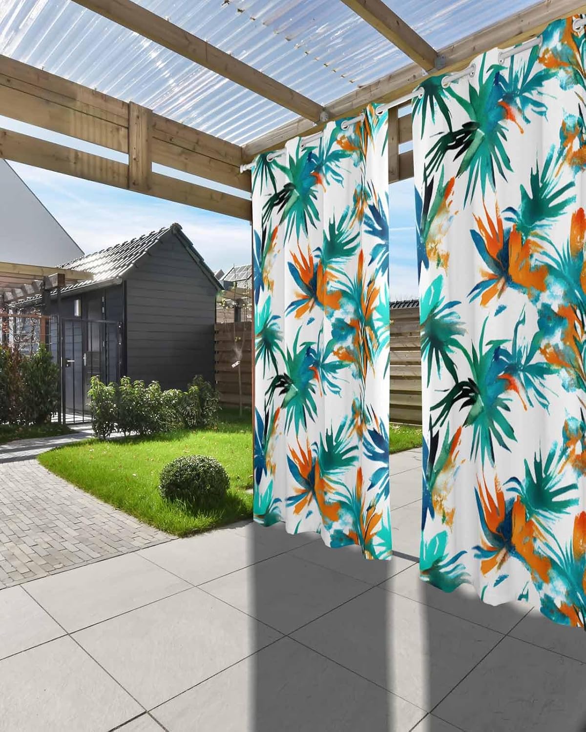 Tropical Plant Palm Leaf 2 Panels Outdoor Curtains for Patio, Curtains 54x84 inch Grommets Waterproof Window Treatment Blackout Drapes for Front Porch Pergola Cabana Gazebo