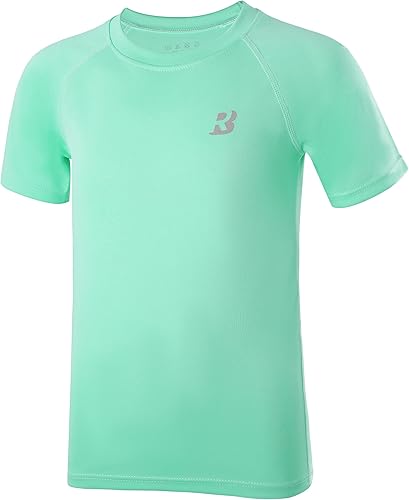 Roadbox Boys Rash Guard Swim Shirt, UPF 50+ Sun Protection Short Sleeve, Quick Dry Rashguard Water Shirt for Kids Seagrass Green