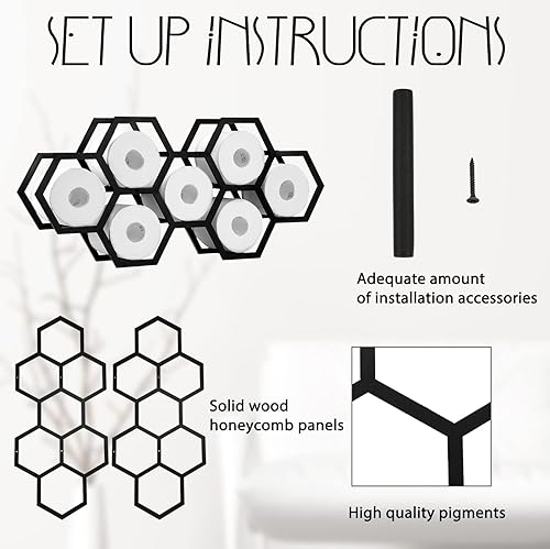 Miniatura 4 de Soporte de papel higiénico de panal de abeja, soporte para 7 rollos, moderno soporte flotante de papel higiénico de panal de abeja, estantes