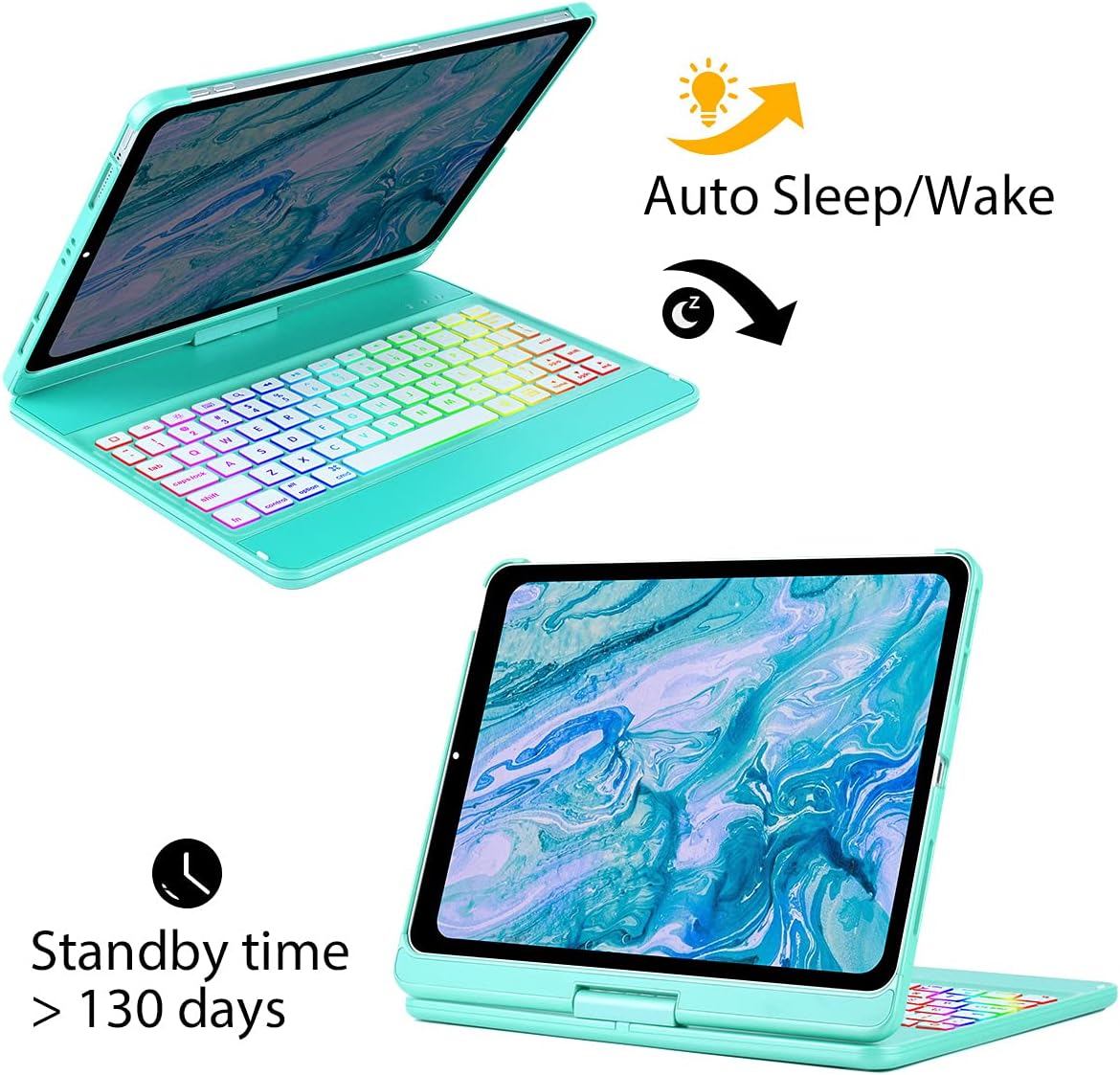 iPad Air 4th Generation Case with Keyboard, iPad Pro 11 3rd Gen Keyboard Case 2021, 360 Rotable-7 Backlit Color Smart Magic Keyboard for iPad Air 10.9 inch (4th Gen)/iPad Pro 11 (2021/2020/2018)