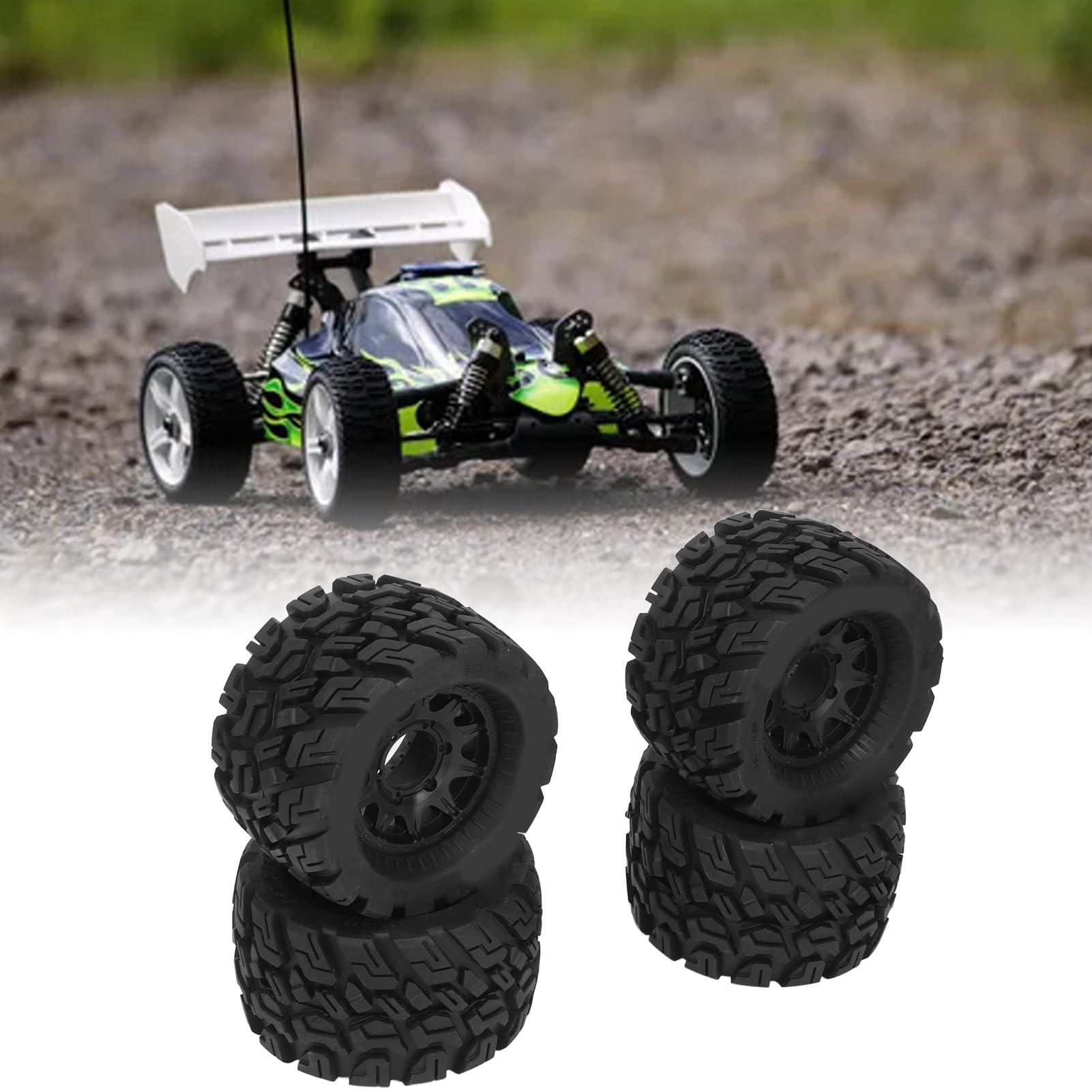 Keenso Neumáticos de Coche RC de 4 Piezas, Ruedas de Goma Engrosadas, Agarre Mejorado para Coches RC 1:8 1:10 en Terreno Accidentado