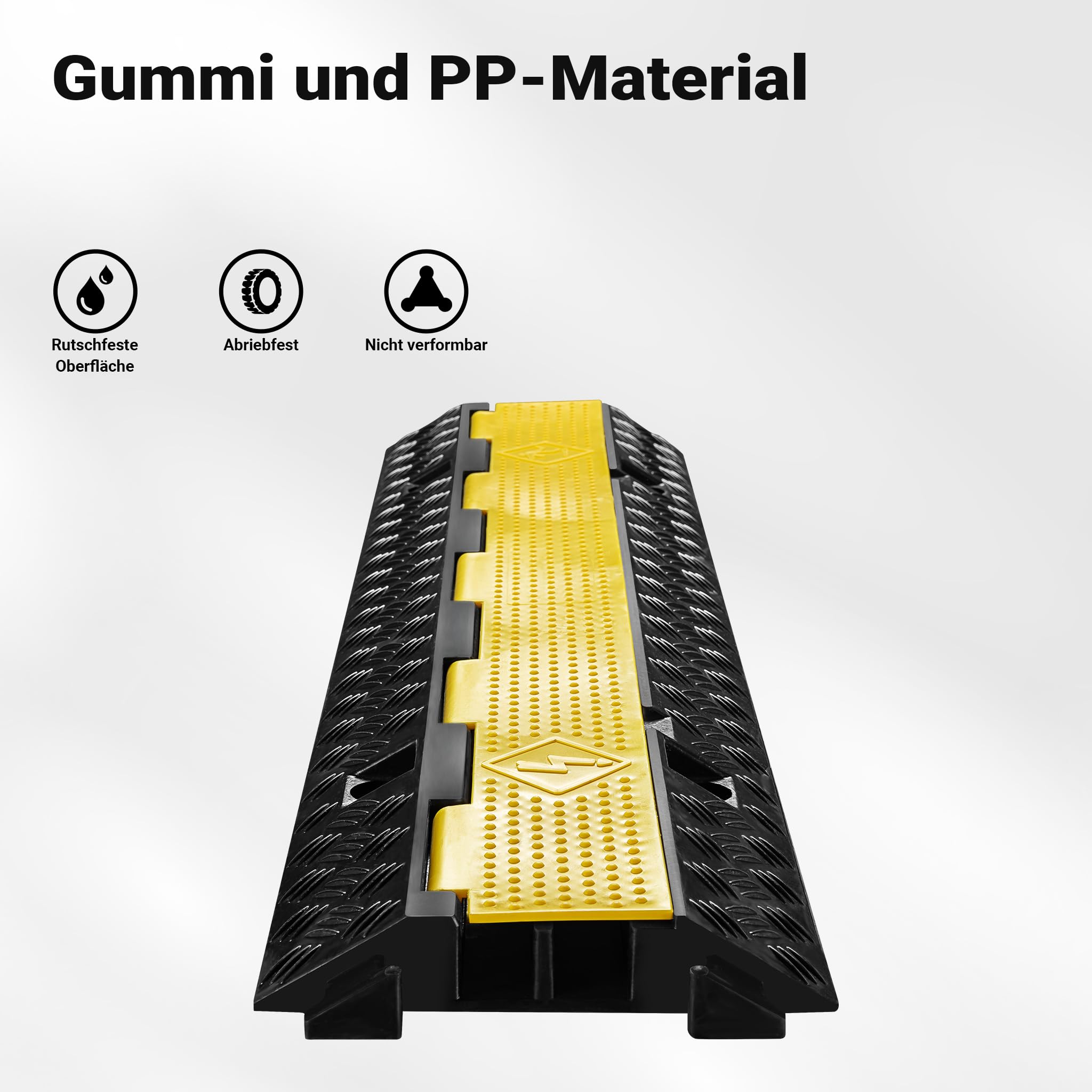 Wiltec Kanal Kabelbrücke 98 x 24 x 4,5 cm, Kabelkanal 13 t Tragkraft, Überfahrschutz bis 30 km/h, Kabel Trittschutz für Außenbereich mit 2 Kanälen, Schlauchbrücke aus PP und Gummi