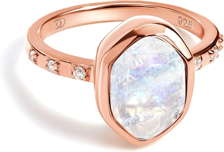 Moon Magic Rainbow Moonstone Ring – 925 Silver, 18K Gold, June Birthstone