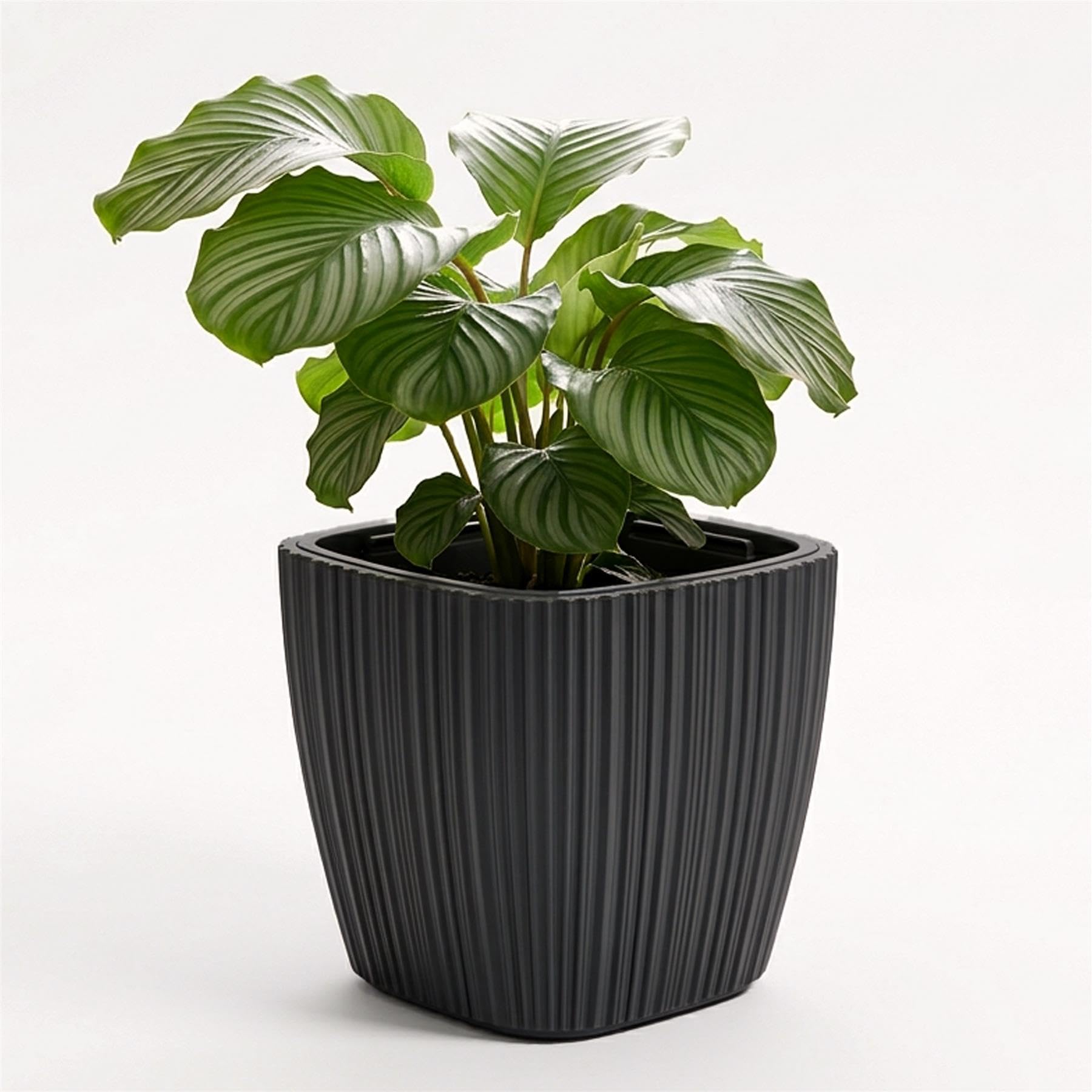 GEEZY Plant Pot with Insert, 29 cm - Weather Resistant Indoor & Outdoor Planter, UV Resistant, Vertical Grooves - Modern Flower Pot for Home, Balcony, Garden & House Plants