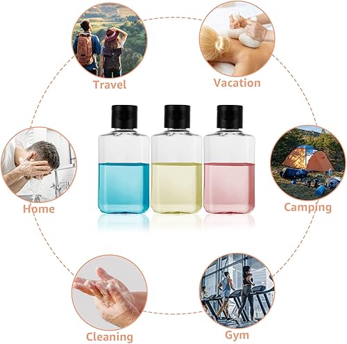 Miniatura 7 de Oungy Paquete de 100 botellas recargables de plástico de 2 onzas con tapa abatible, botellas desinfectantes de manos transparentes, recipientes de