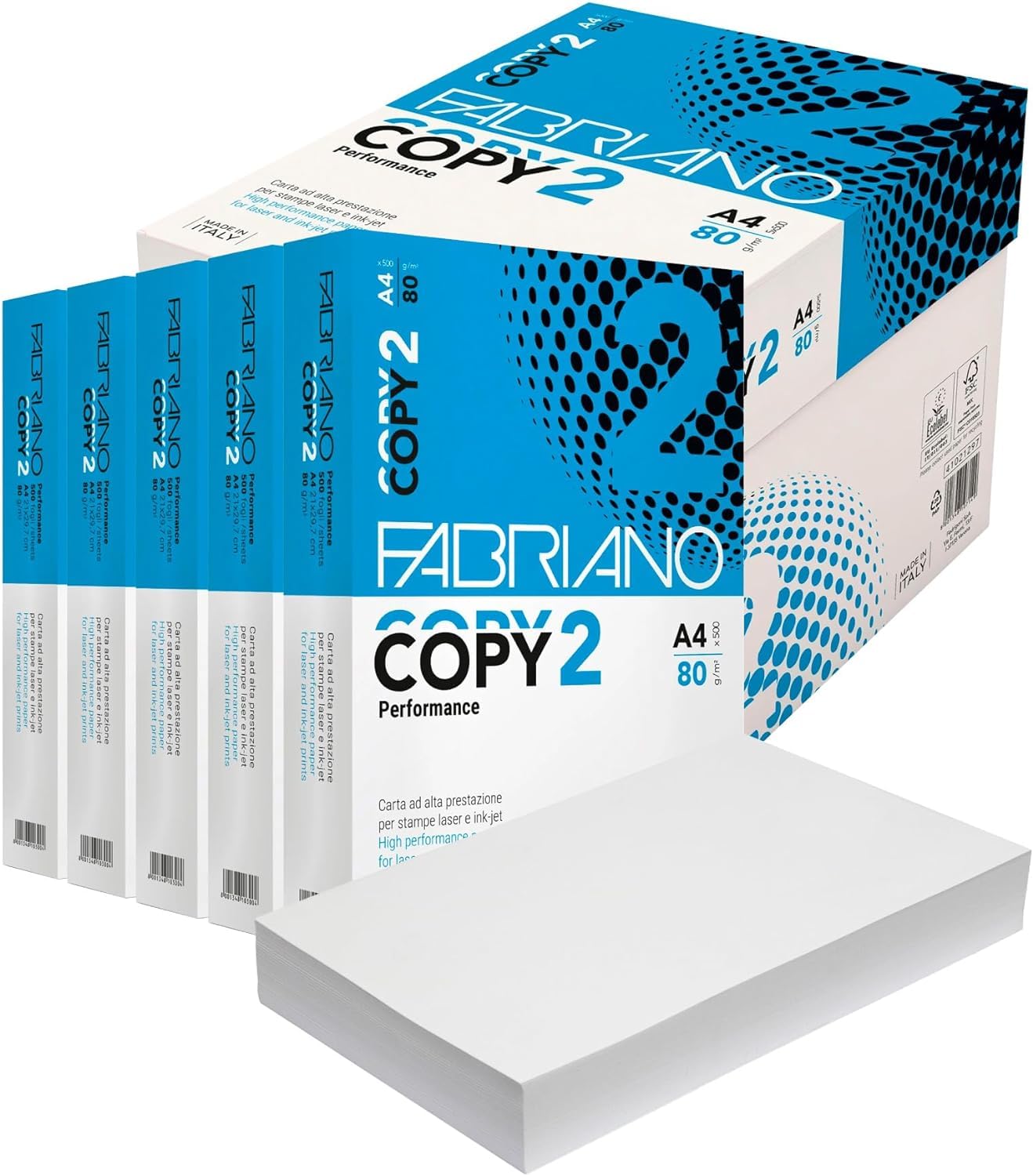Fabriano Copy 2 Amore Animale A4 Druckerpapier – 5 Ries à 500 Blatt – 2500 Blatt insgesamt, 80 g Papier für Büro, Fotokopie, Mehrzweck, 5 Riesen