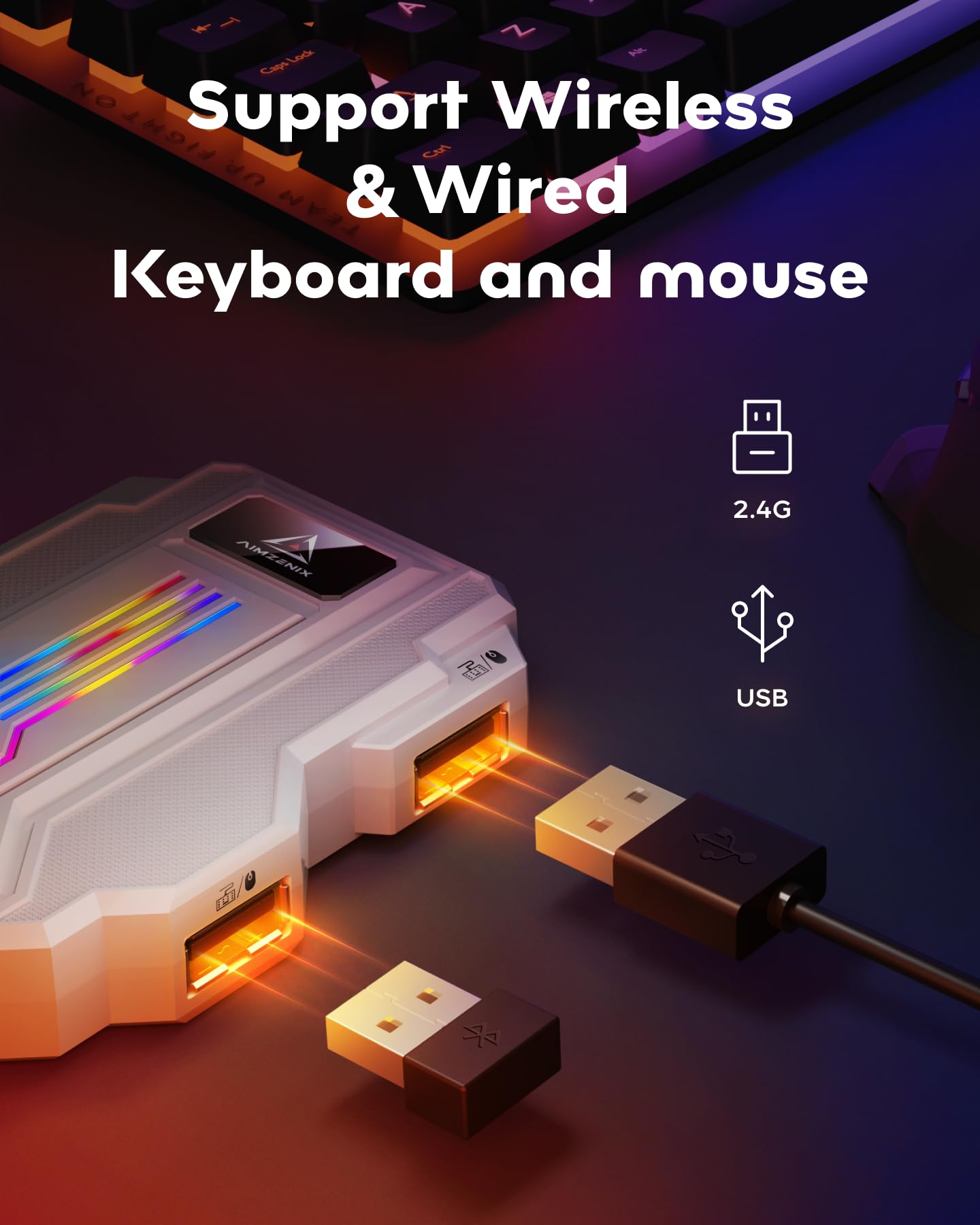 Megadream Adattatore tastiera e mouse per Switch 2,Switch,PS4,PS3, Xbox Series S/X, Xbox One, Xbox 360 - Striker PRO supporta cuffie, regolazione in tempo reale app, Bianco