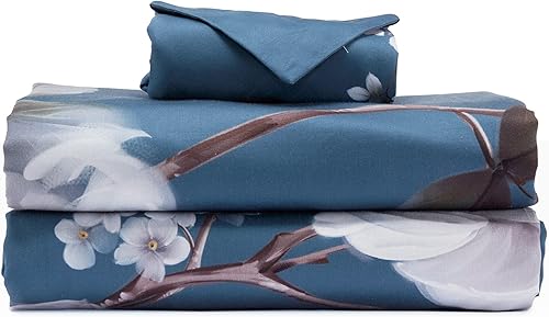 Miniatura 6 de SLEEP ZONE Juego de funda de edredón con estampado floral de 4.23 ozm, cierre de cremallera ultra suave, lazos en las esquinas, azul peonía clásico,