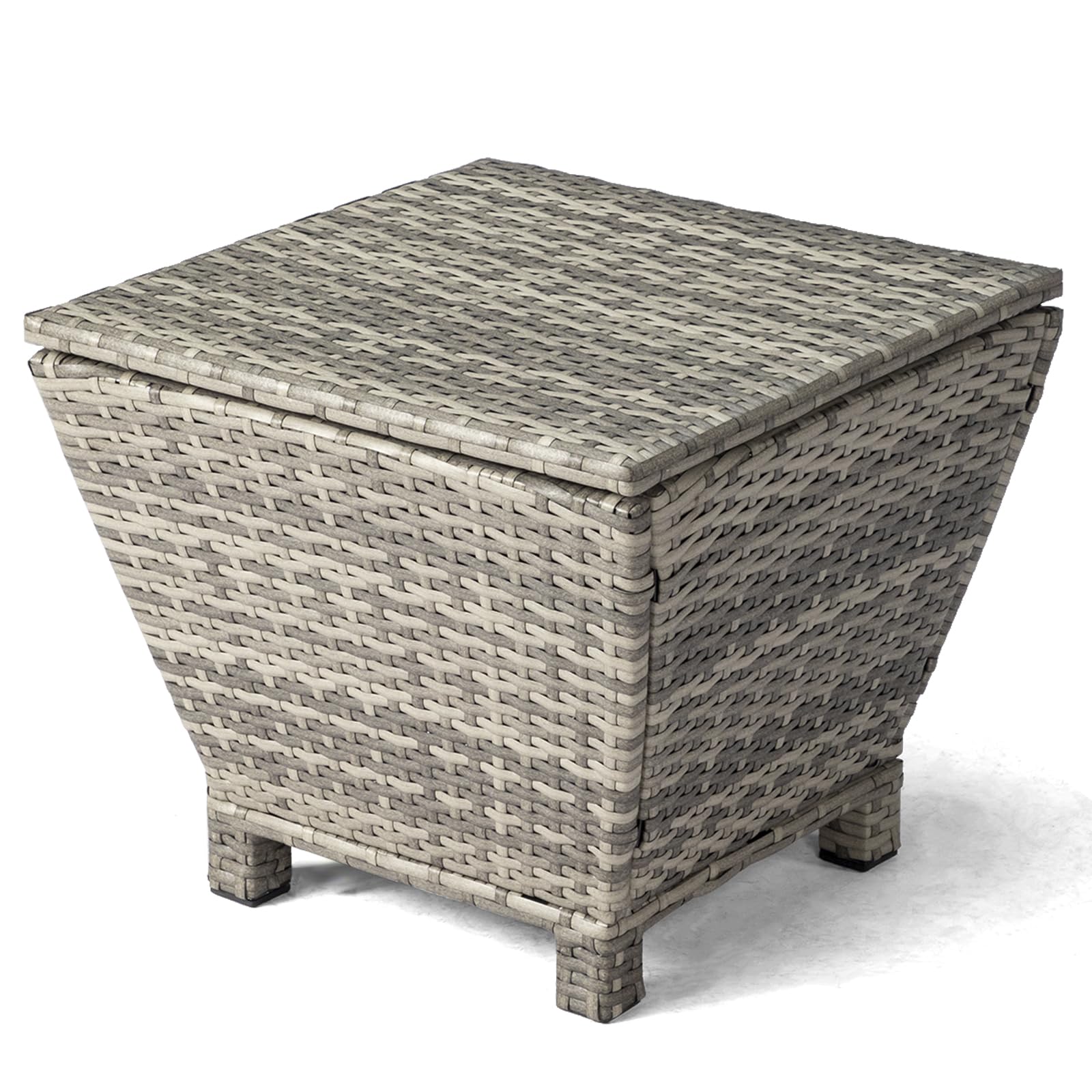 VINGLI 13 Gallon Outdoor Deck Box, Wicker Outdoor Storage Box with Lid, Small Storage Bin Container for Outside and Patio, Patio Rattan Side Table for