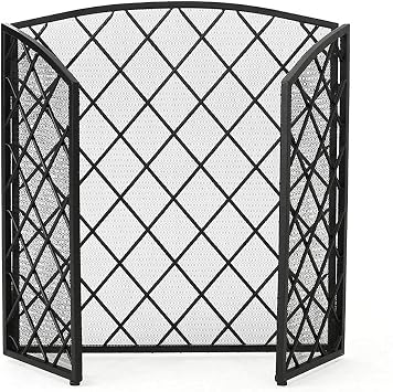 Fireplace Spark Protection Black Wrought Iron Fire Screen Mesh, Large 3-Panel Spark Fire Guard Protector for Safe Proof, Blocking Ember Flame, 5232inch