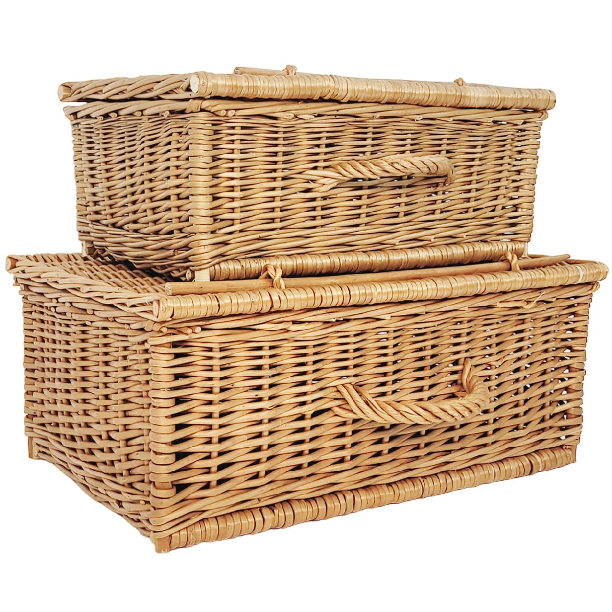 Set di 2 valigie in vimini stile retrò da 50 cm e 40 cm, cesto portaoggetti intrecciato, cestino da picnic per viaggi, campeggio, valigia