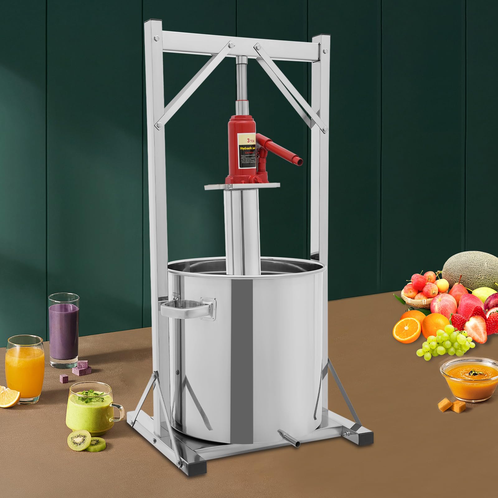 Prensa de vino de frutas 36L de acero inoxidable 3T moderna prensa hidráulica de vino prensa hidráulica de acero inoxidable con cubo de filtro, puede para prensar vino de arroz, miel, verduras, vino