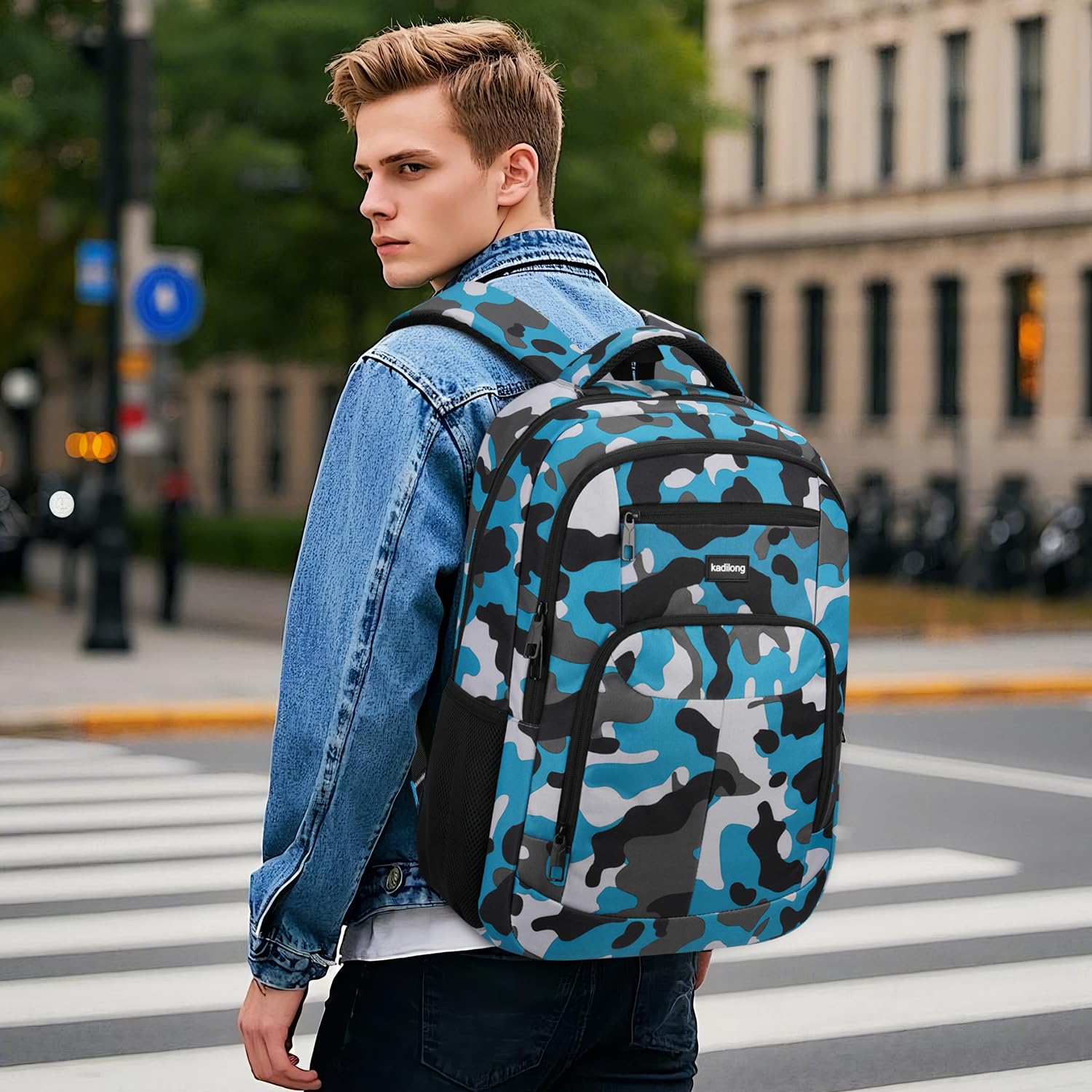 kadilong Zaino scolastico per ragazzi e adolescenti, cartella per scuola, università, zaino laptop da uomo per lavoro con USB per viaggi business, notebook