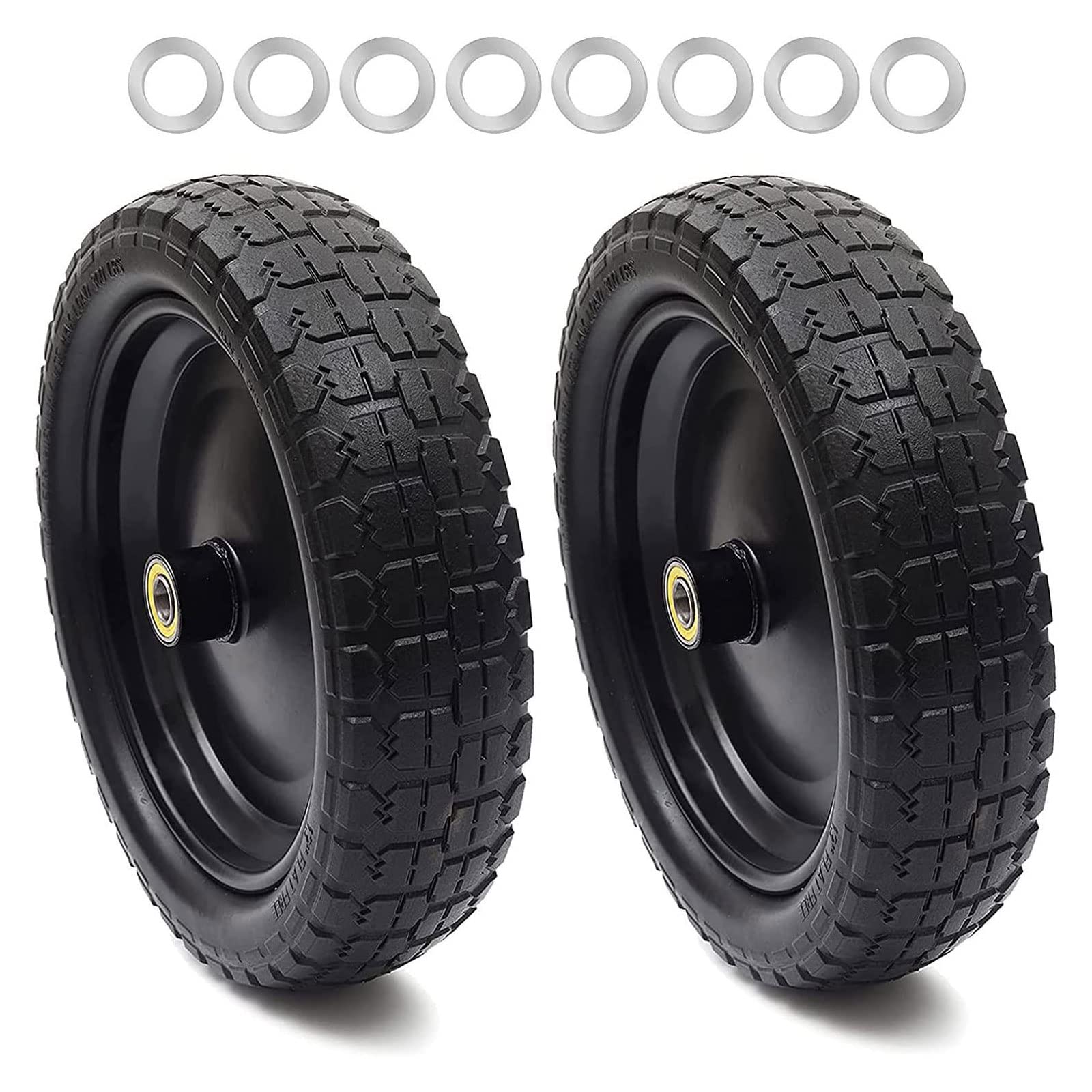 13" Tire for Gorilla Cart, 2 Pack Flat Free Solid Wheelbarrow Tires for Lawn & Garden Carts,Generator, Trolleys,Hand Trucks and Yard Trailers, 3.15" Wide 5/8 Inch Axle Borehole and 2.1" Hub