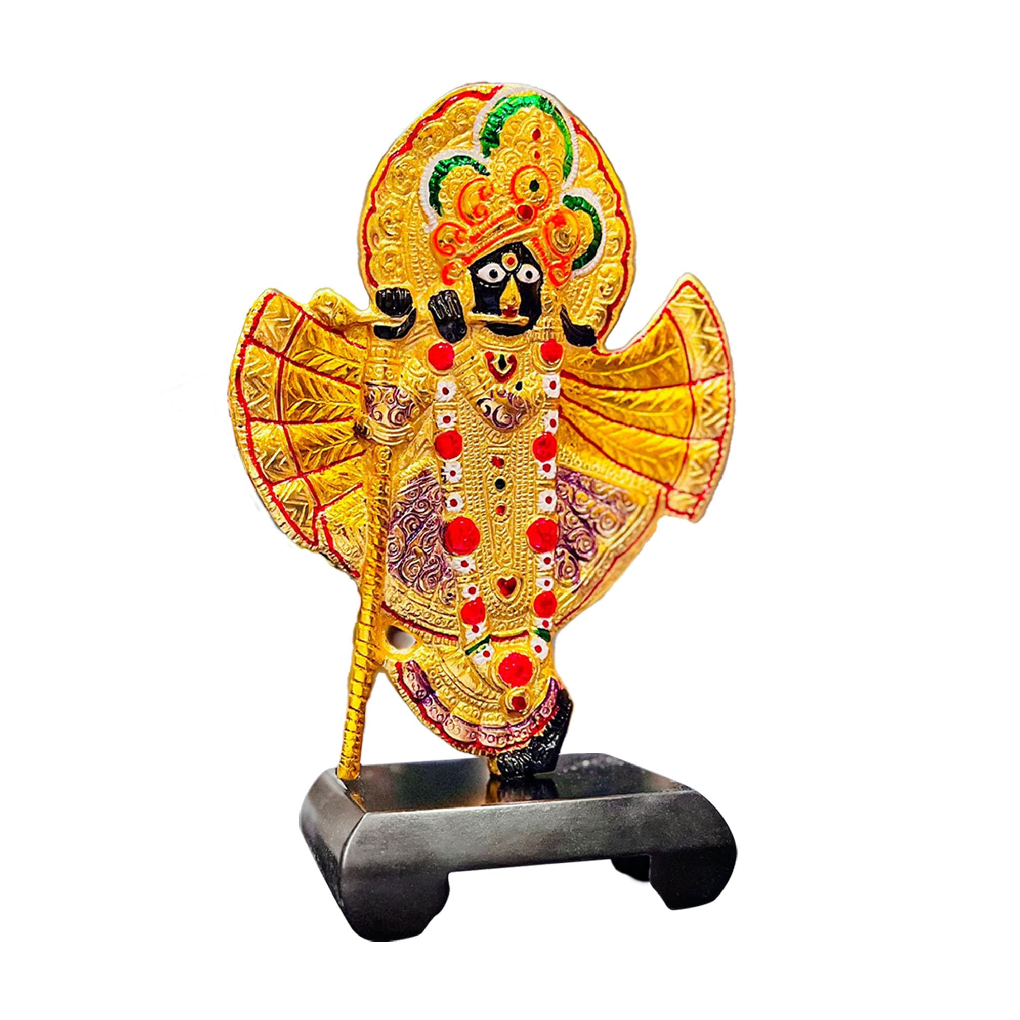 Hastcraft Vrindavan Banke Bihari Ji Shri Krishna Idol/Statue with Wooden Base, Tabletop Religious Figurine for Home, Puja Room, Workplace - Beautiful Gift on Festivals/Occasions