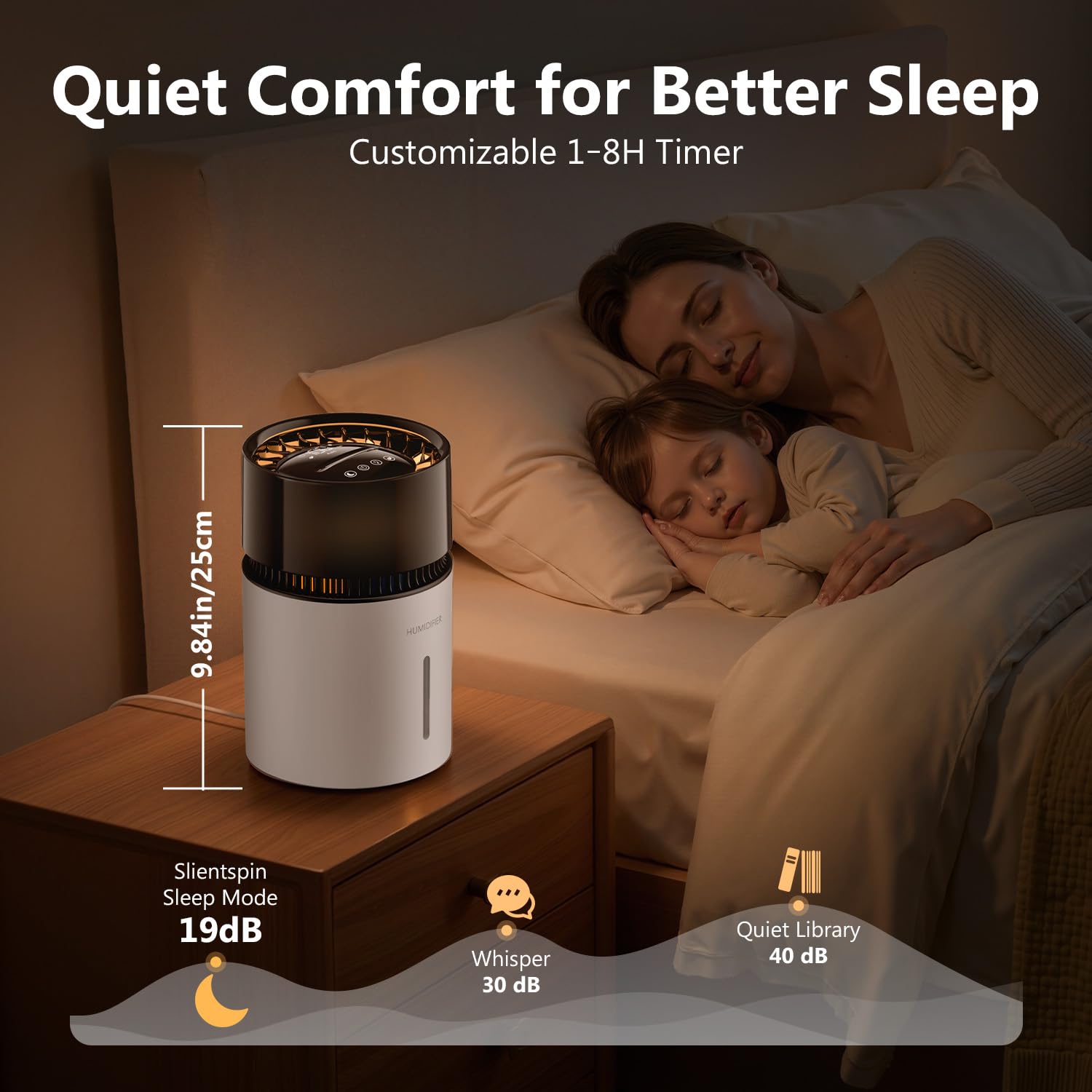 3L Umidificatore Ambiente, Top Fill, Umidificatore Ambiente Bambini con luce notturna, Silenzioso 30dB, 5 Livelli Nebbia, 35h Autonomia, Umidità Intelligente, per ufficio, cameretta del bambino