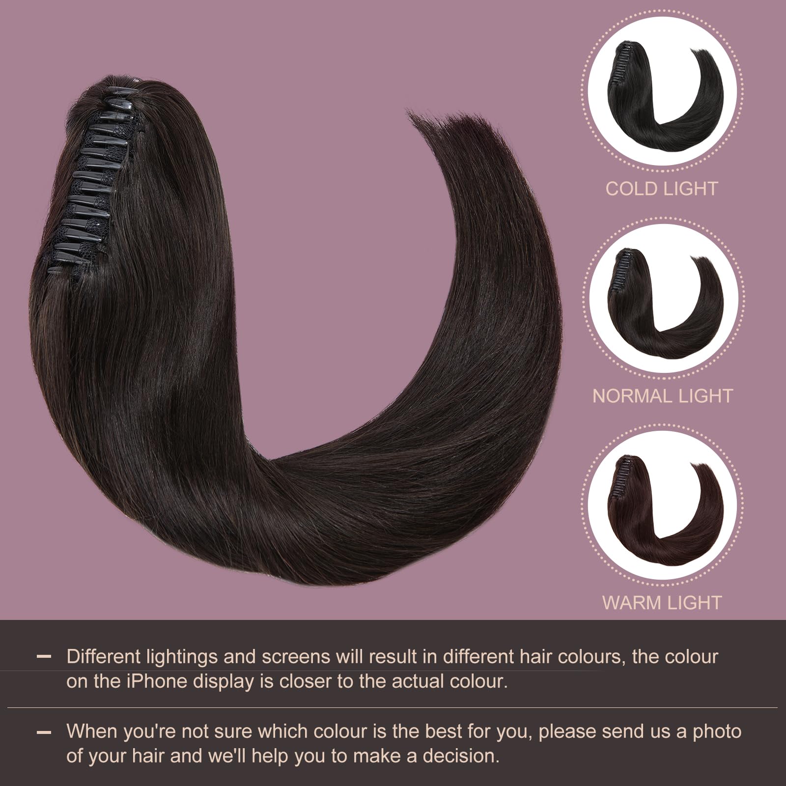 Elailite Haarverlängerung Echthaar Extensions Pferdeschwanz Ponytail Zopf 50cm 120g Haarteile mit Klammer Remy Glatt Human Hair 20 Zoll #1B Natürliches Schwarz