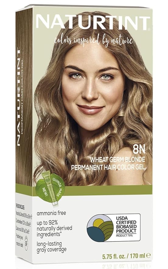 Naturtint 8N Wheat Germ Blonde Permanent Hair Color (Pack of 1), Ammonia Free, Vegan, Cruelty Free, up to 100% Gray Coverage, Long Lasting Results (Packaging may vary)