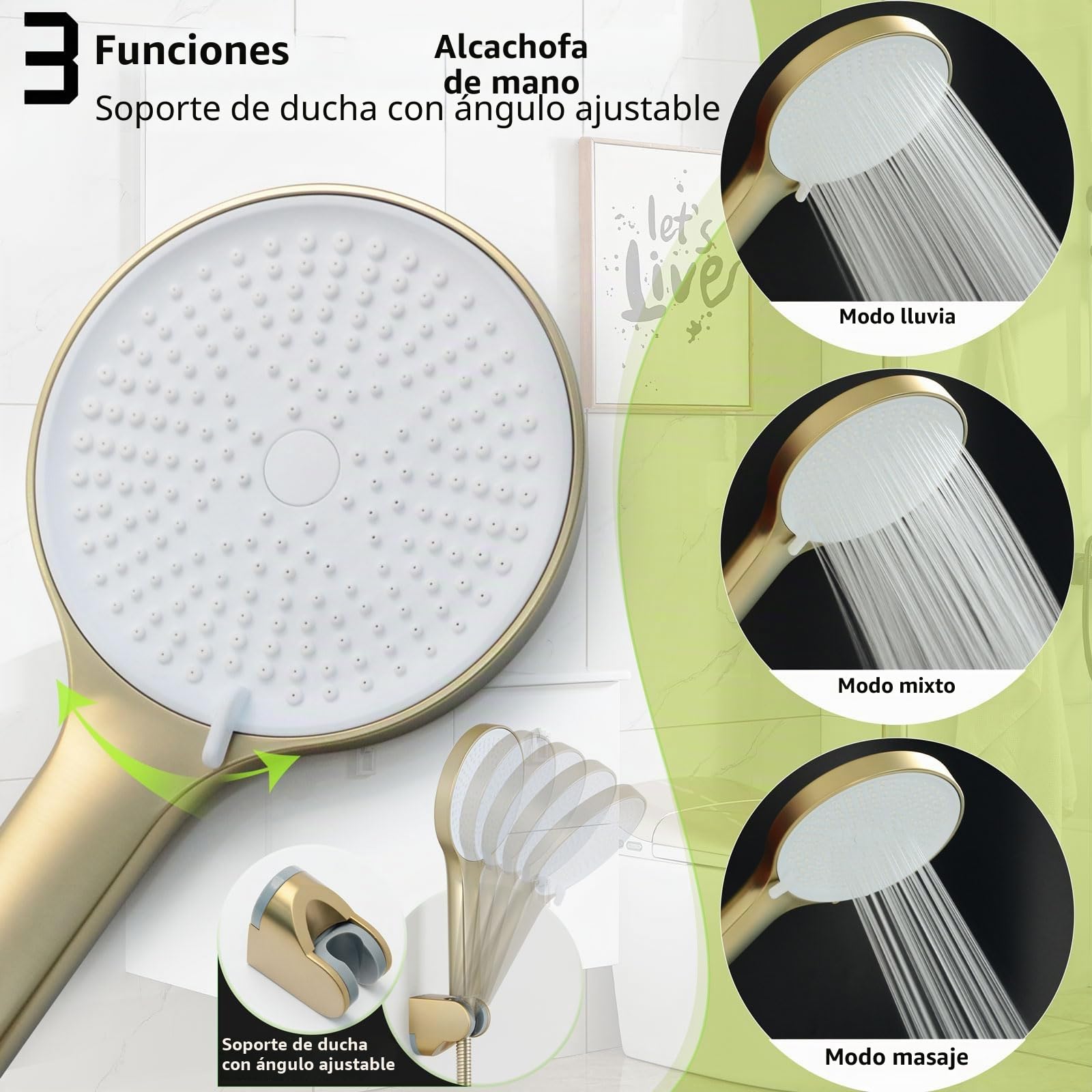 Grifo de Bañera Monomando Ducha Montado en Pared Dorado Cepillado