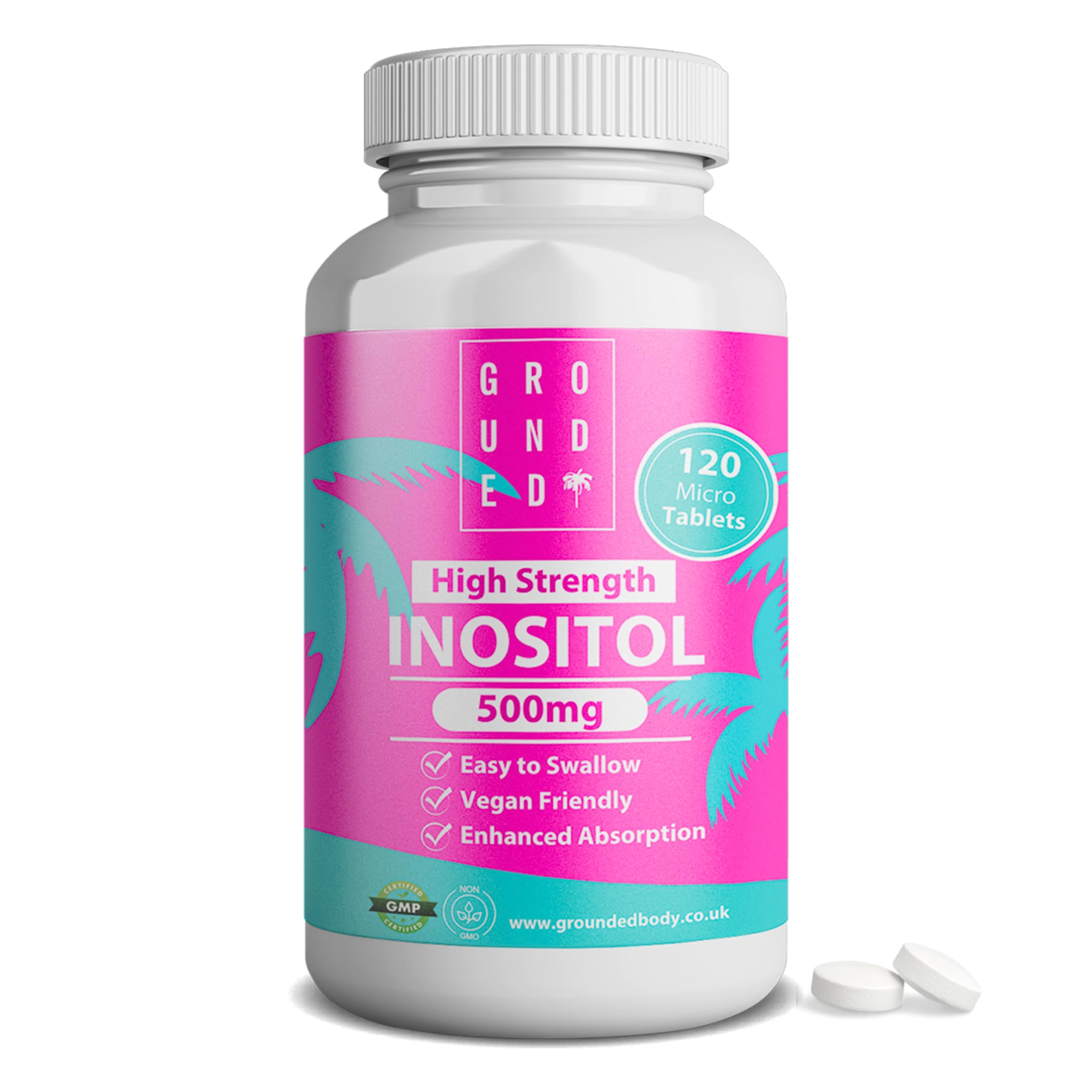 Grounded Inositol 500mg | 120 Micro Tablets | Pure Myo-Inositol for Hormonal Balance & Mental Performance | 2 Month Supply | Vegan-Friendly & Made in The UK