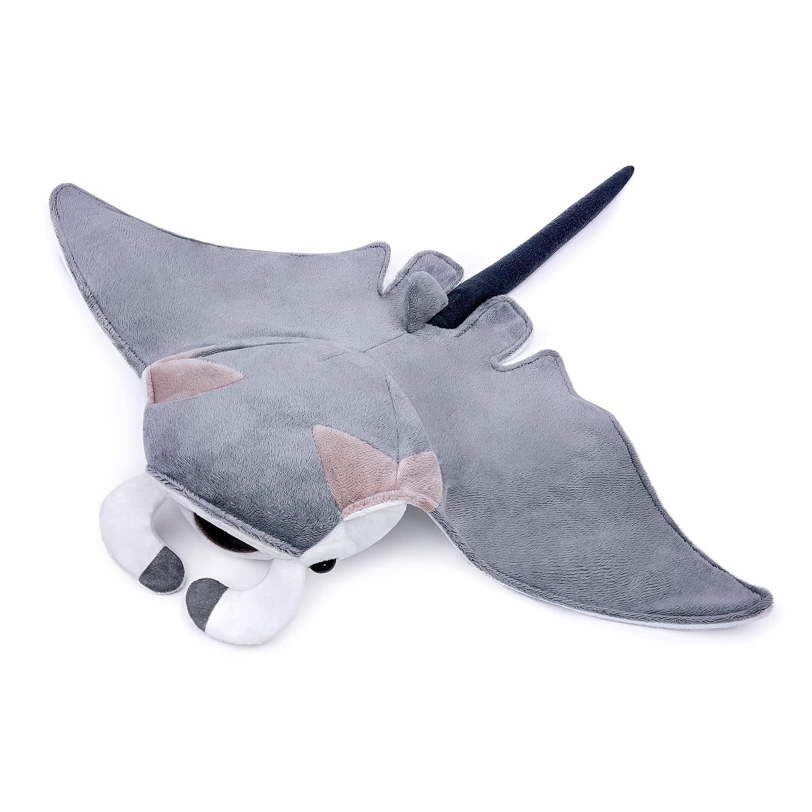 Tiny Heart Fun Manta Ray Plush Toy, Realistic and Soft Devil Rays Doll Plush Toy, Ocean Stuffed Animal Collection Suitable for Home Decor, Grey 15in