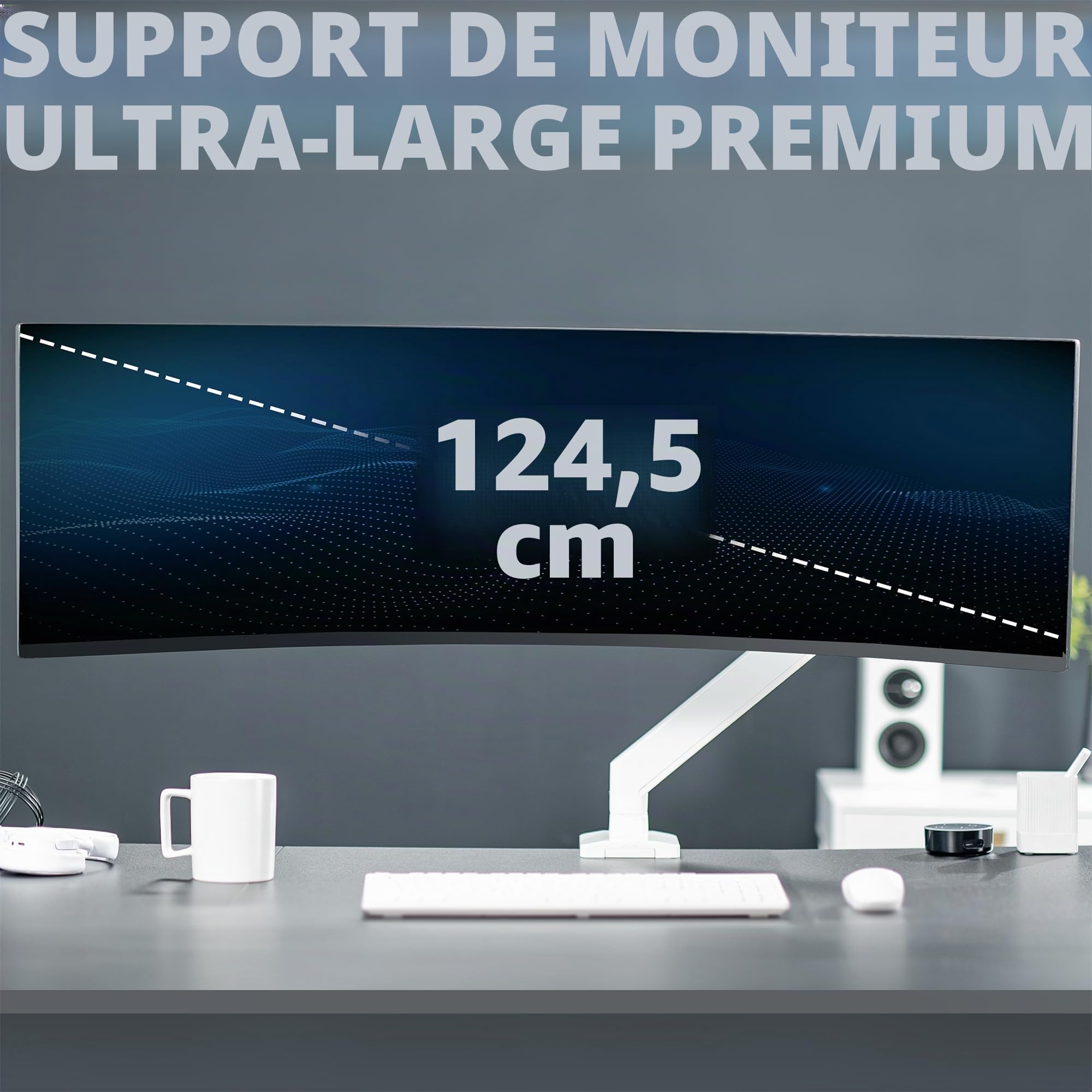 Vivo Bras de Moniteur Robuste en Aluminium de qualité supérieure pour écrans Ultra Larges jusqu'à 124,5 cm et 15 kg, Support de Bureau Unique, Hauteur pneumatique, VESA Max 100 x 100, Blanc,