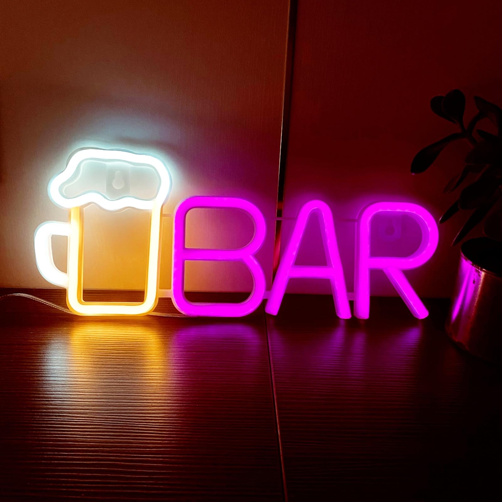 Neon Bar Signs LED Bar Light up Sign Banner Decorative Night Lamp for Home Bar Bistro Party Club Door Christmas Halloween Cellar Wall Decor,USB and Battery Powered,35.5x14.5x1.8CM(Warm+Pink) — image 1