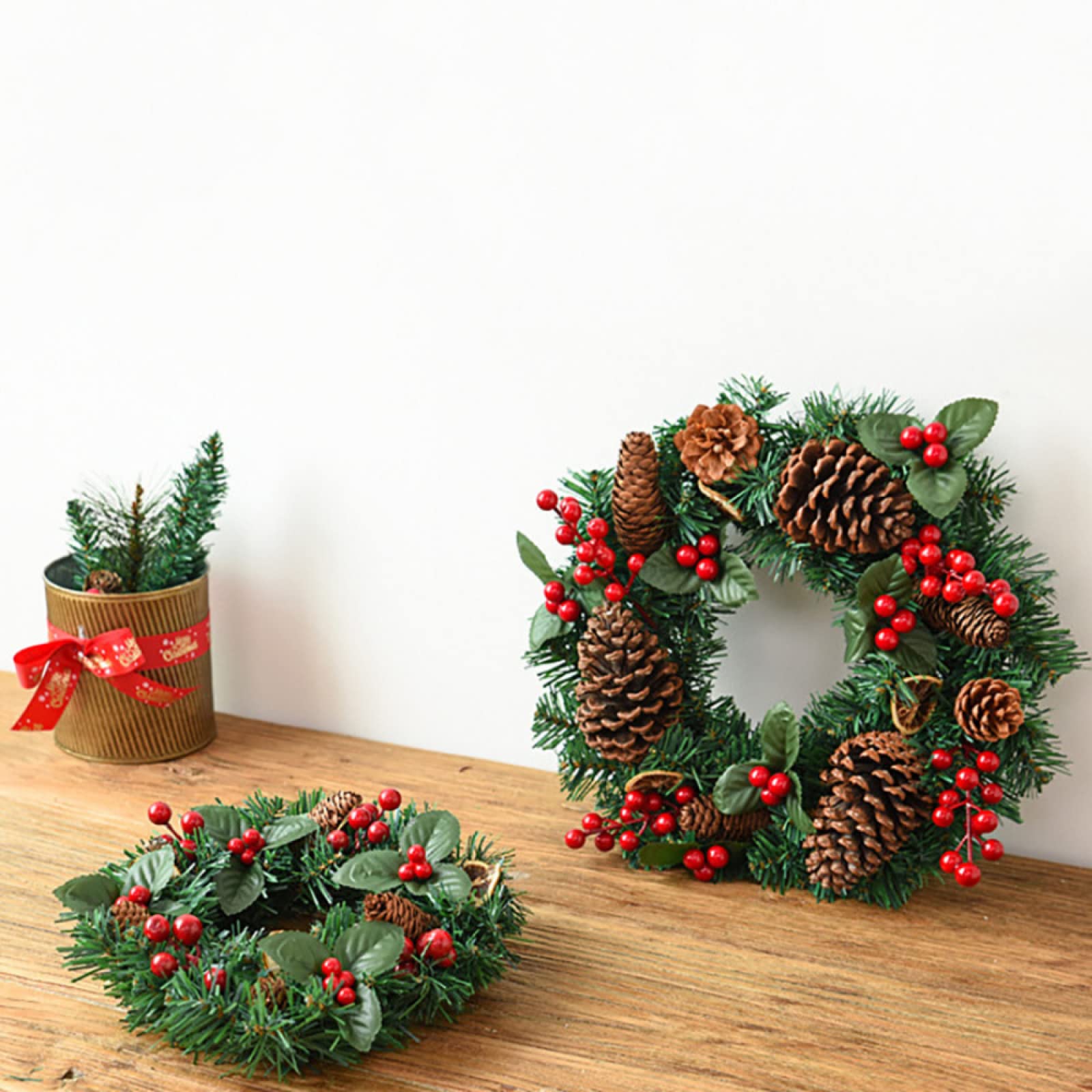 Couronne De Noël Artificielle En épicéa De 270 Cm Avec Lumieres Led Pommes De Pin Et Baies Rouges Pour Decorations De Noel Interieure Et Exterieure 98590942