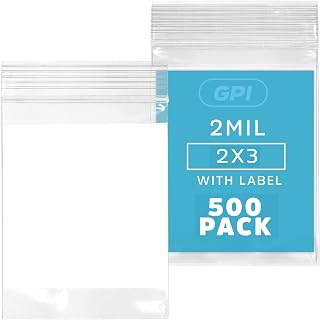 2Mil Small Plastic Bags 2 x 3 inches, 500 pack ZIP Bags, Write on White Block, Reclosable Zipper small plastic Storage Baggies GPI Brand, for Daily Vitamin, Pill, Jewelry, Candy