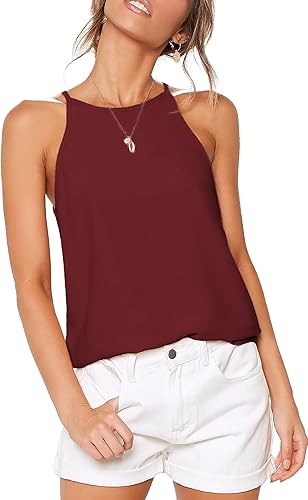 LouKeith Camiseta sin mangas para mujer, espalda cruzada, cuello halter, sin mangas, con tirantes delgados, camisola casual de verano, blusas básicas