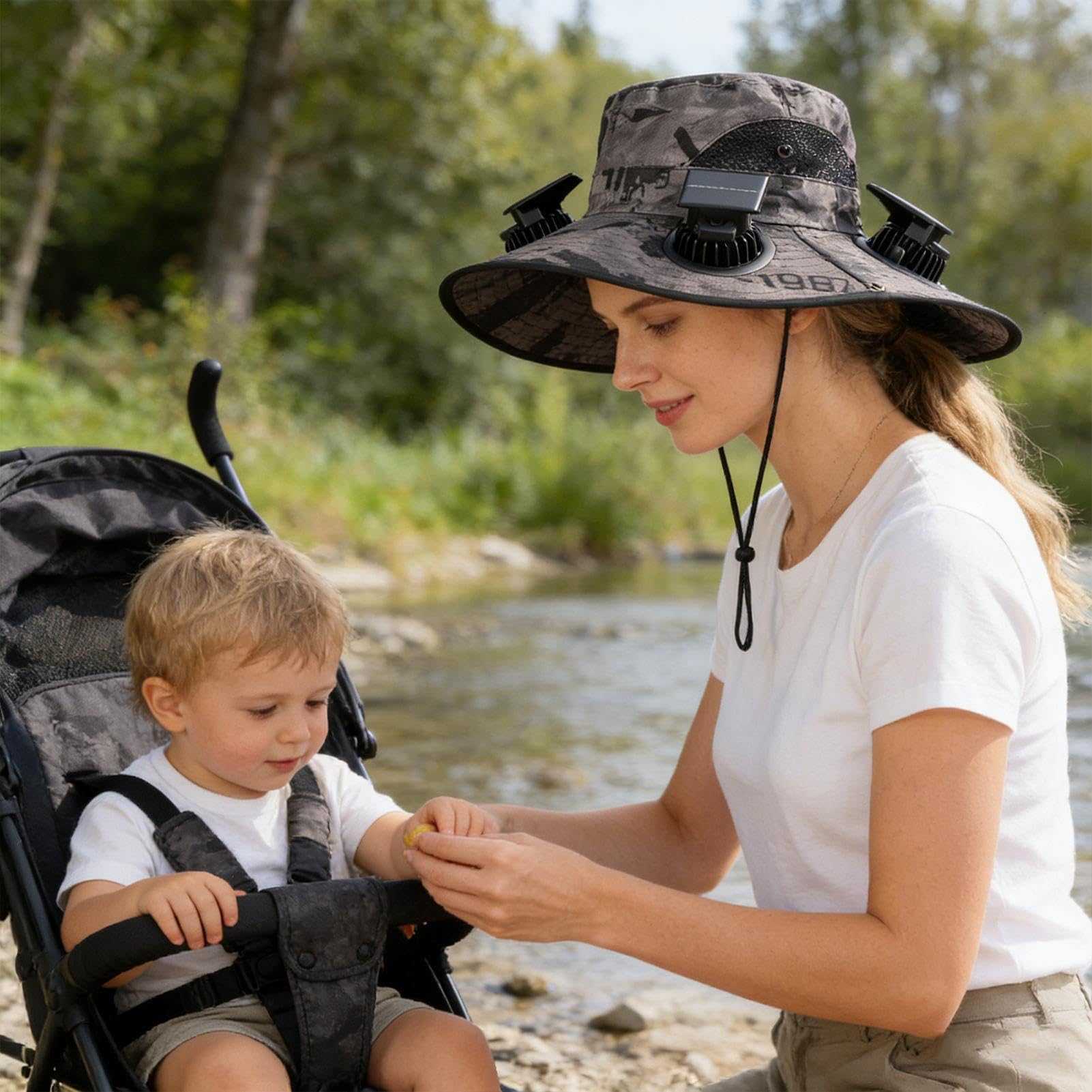 Cappello a Ventilatore solare - Cappello a tesa larga con 4 ventilatori solari di protezione | spiaggia all'aperto ombreggiante | per Pesca Giardinaggio Golf Escursioni Lavoro Estate Sport