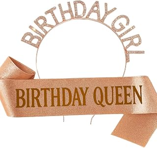 Wanna Party Crystal Rhinestone Birthday Girl Tiara Headband with Queen Girl Sash - Rose Gold Price In India