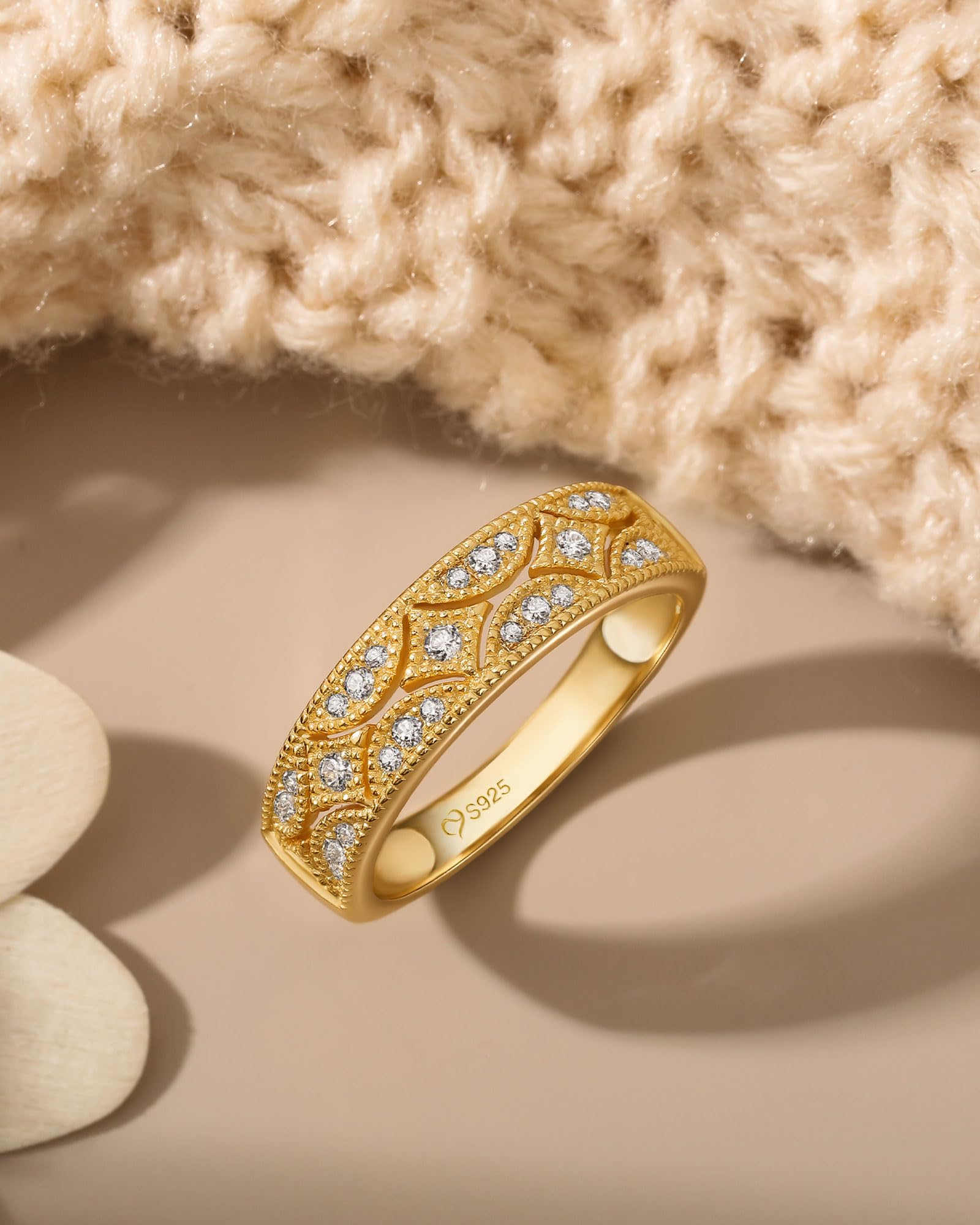 Jeulia Milgrain - Anelli in argento Sterling 925, taglio rotondo, da donna, per anniversario, promessa di anniversario, con scatola portagioie per lei, donne e ragazze
