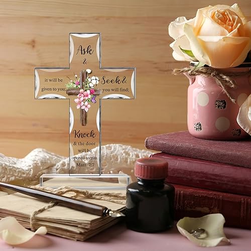 Miniatura 4 de Regalos inspiradores de cruz cristiana de acrílico con versículos de la Biblia y oraciones, girasol, regalos religiosos de las Escrituras para