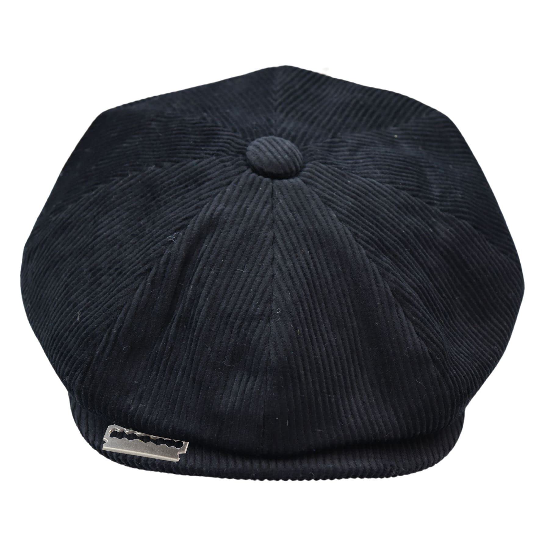 TruClothing Mens 8 Panel Razor Baker Boy Hat Corduroy Blinders Newsboy Flat Caps Black Classic - Black Razor L/XL