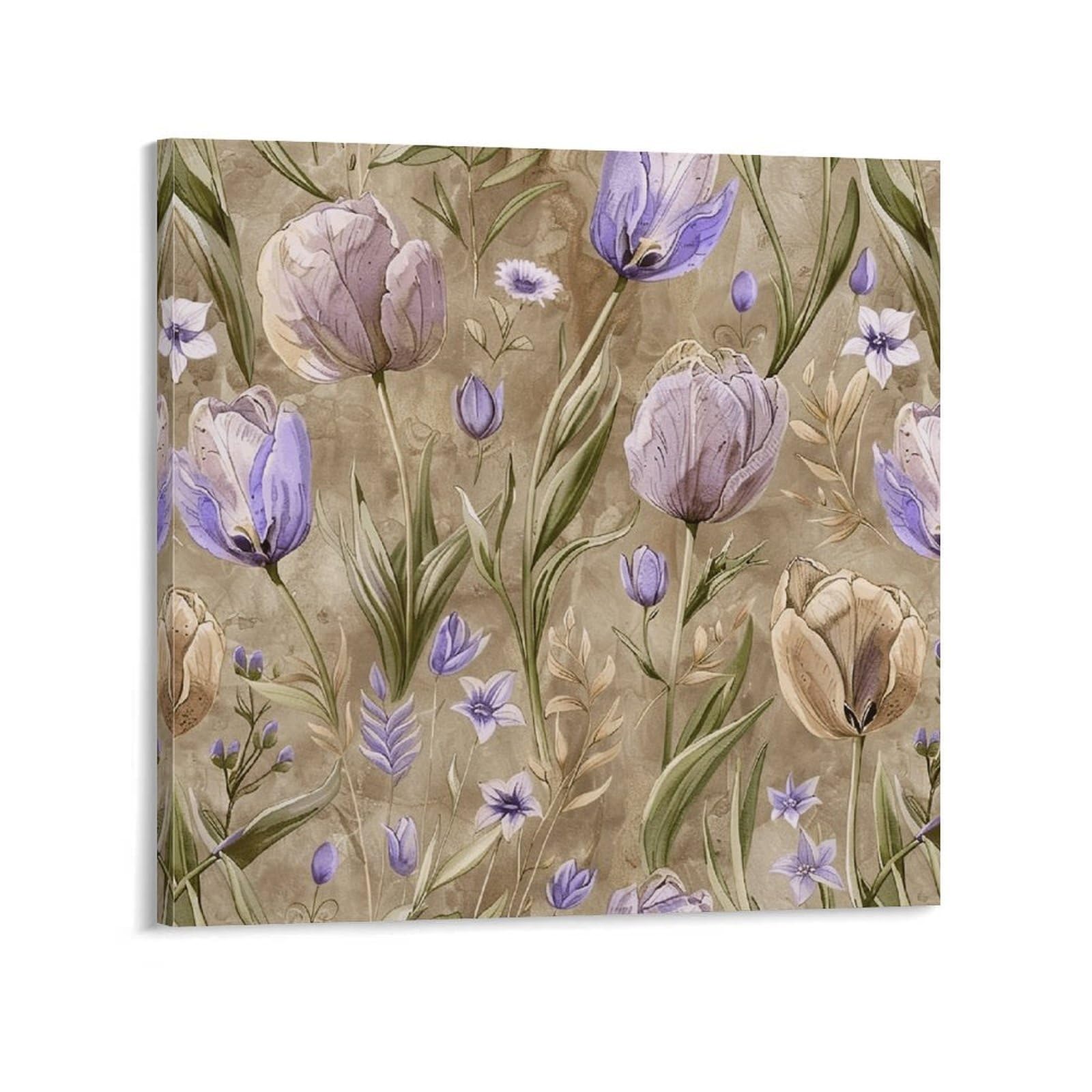 Tulips And Wildflowers Canvas Wall Art for Bedroom 28x28inch(70x70cm) Canvas Prints Artwork for Walls Modern Picture Artwork Painting for Living Room Aesthetic Wall Paintings for Bathroom Kitchen Offi