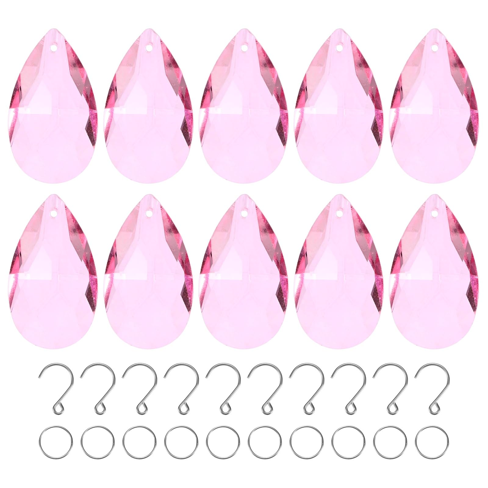 M METERXITY 10-Pack Crystal Grid Prisms, 38mm/1.5 Inch Chandelier Pendant Maker Hanging Crystals Chandelier Prisms for Home/Windows/Garden/DIY Decoration[Pink]
