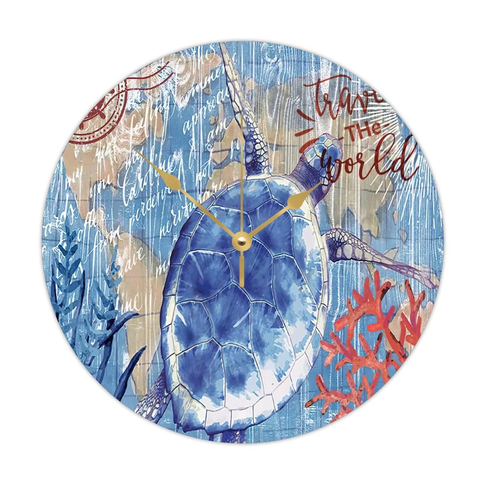 Horloge silencieuse sans tic-tac tortue marine en bois décoration bord de mer
