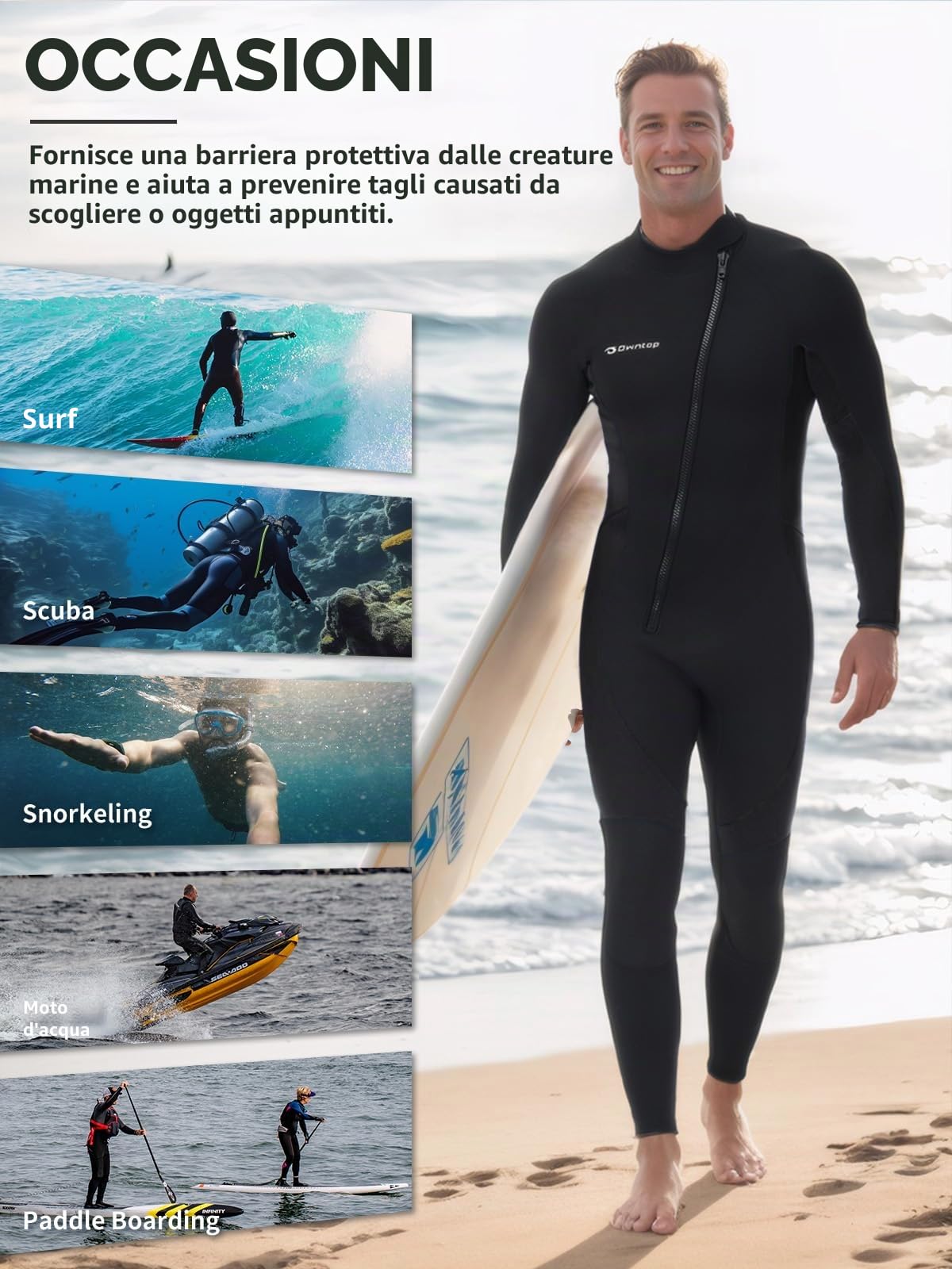 Owntop Muta da Uomo 3/2mm - Muta da Sub Completa con Zip Frontale, Stretch Pro Neoprene Wetsuit Termica Lunghezza Completa per Surf Snorkeling, Uomo Nero XXL | Stretch Pro - Tuta da snorkeling, in neoprene termico a tutta lunghezza per il surf e lo snorke