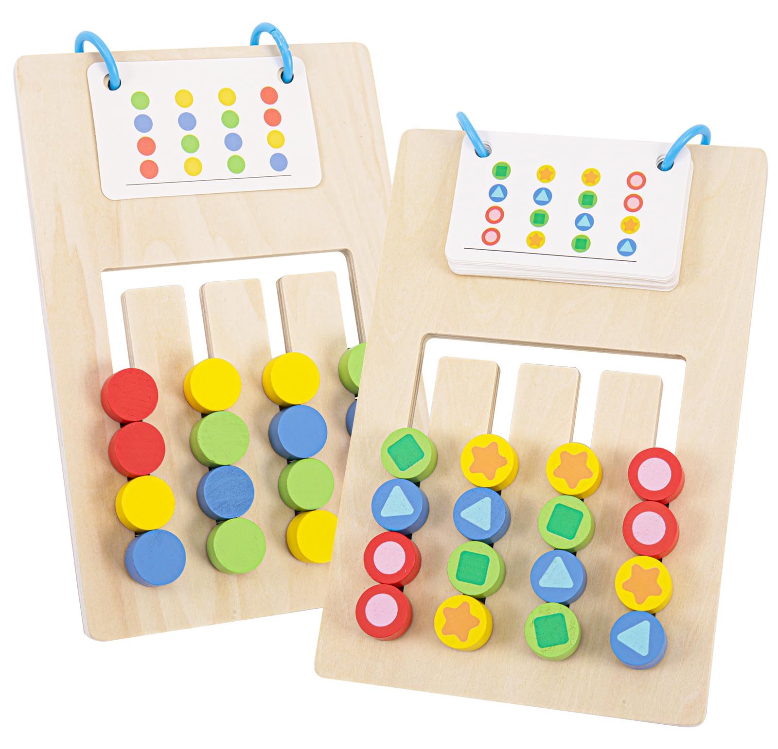 Cltoyvers Wooden Double-Sided Color Shape Matching Slide Puzzle Montessori Educational Board Games Travel Toys for Toddlers Kids Boys Girls 3 4 5 Years Old Preschool Logic Game Brain Teasers