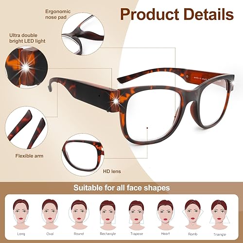 Miniatura 13 de Gafas de lectura LED recargables por USB, gafas iluminadas para mujeres y hombres Negro -,Demi