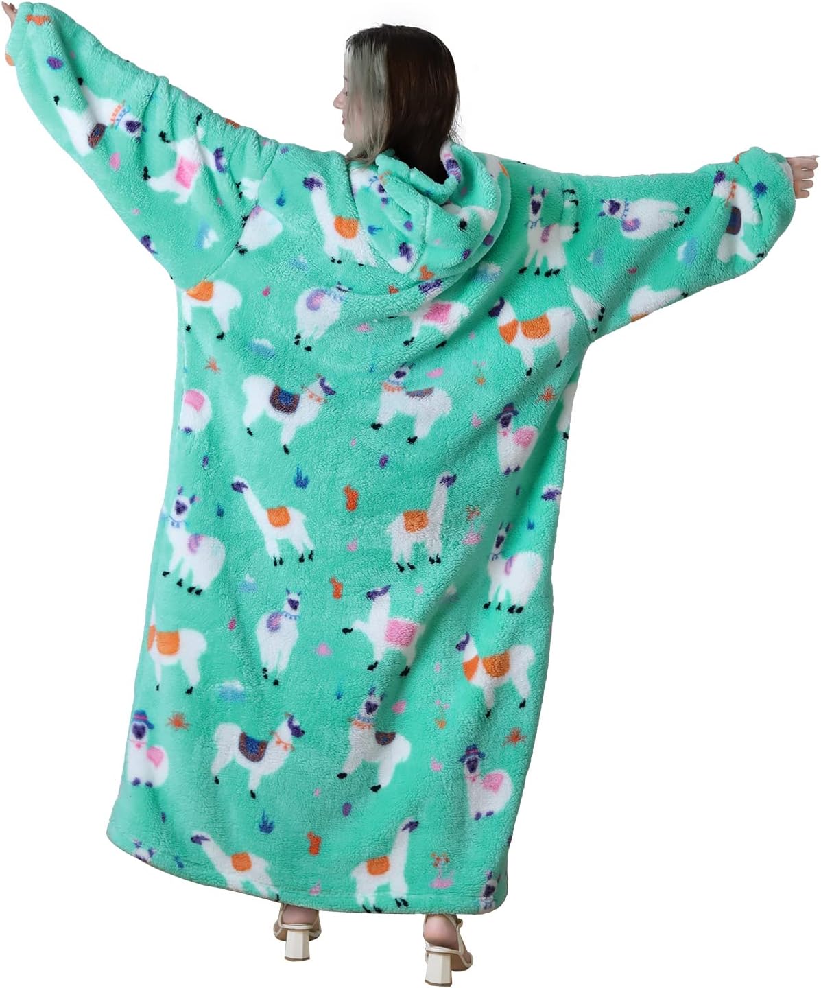 Queenshin Wearable Blanket Hoodie, Oversized Flannel Comfy Sweatshirt for Adults,Warm Cozy Hooded Body Blanket - Image 4