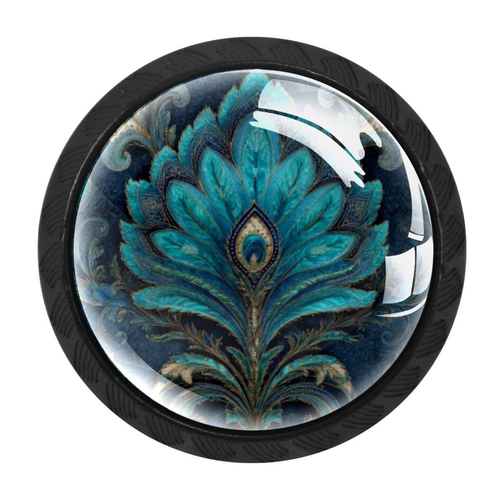 CHENZZZZ 4 Pack Cabinet Handles Turquoise Peacock Feather Paisley Vintag (3) Kitchen Drawer Pulls Furniture Door Handles for Cupboard Bedroom Wardrobe